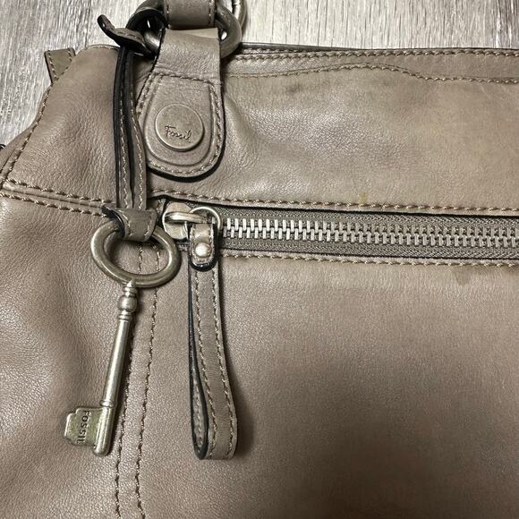 Fossil Gray Leather Satchel Shoulder Bag - Picture 4 of 9